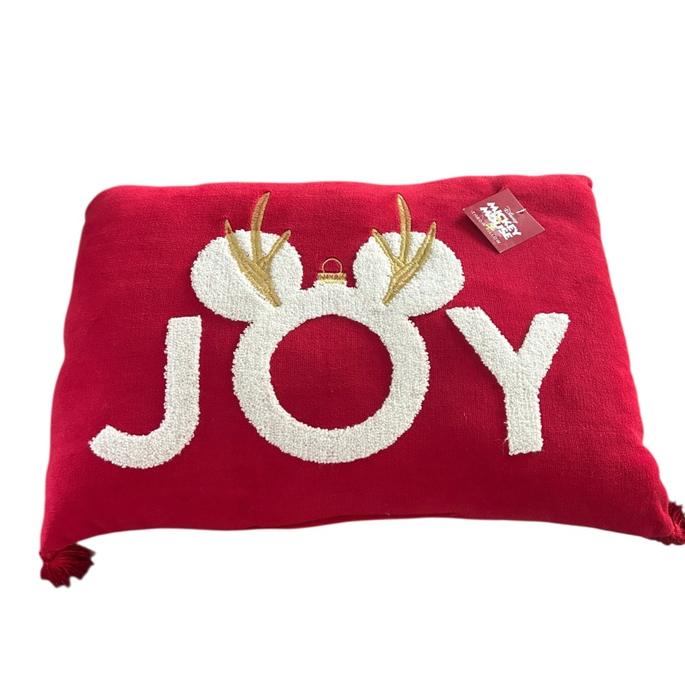 ••NWT St. Nicholas Square Red Mickey Joy Pillow Red White Gold Lumbar Christmas